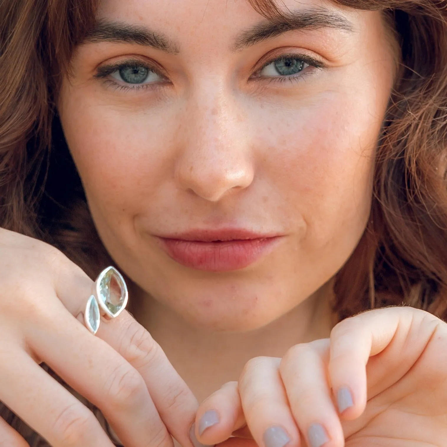 Silver Ring Green Amethyst Topaz Celestine