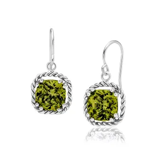Sterling Silver Peridot CZ Rope Dangle Earrings