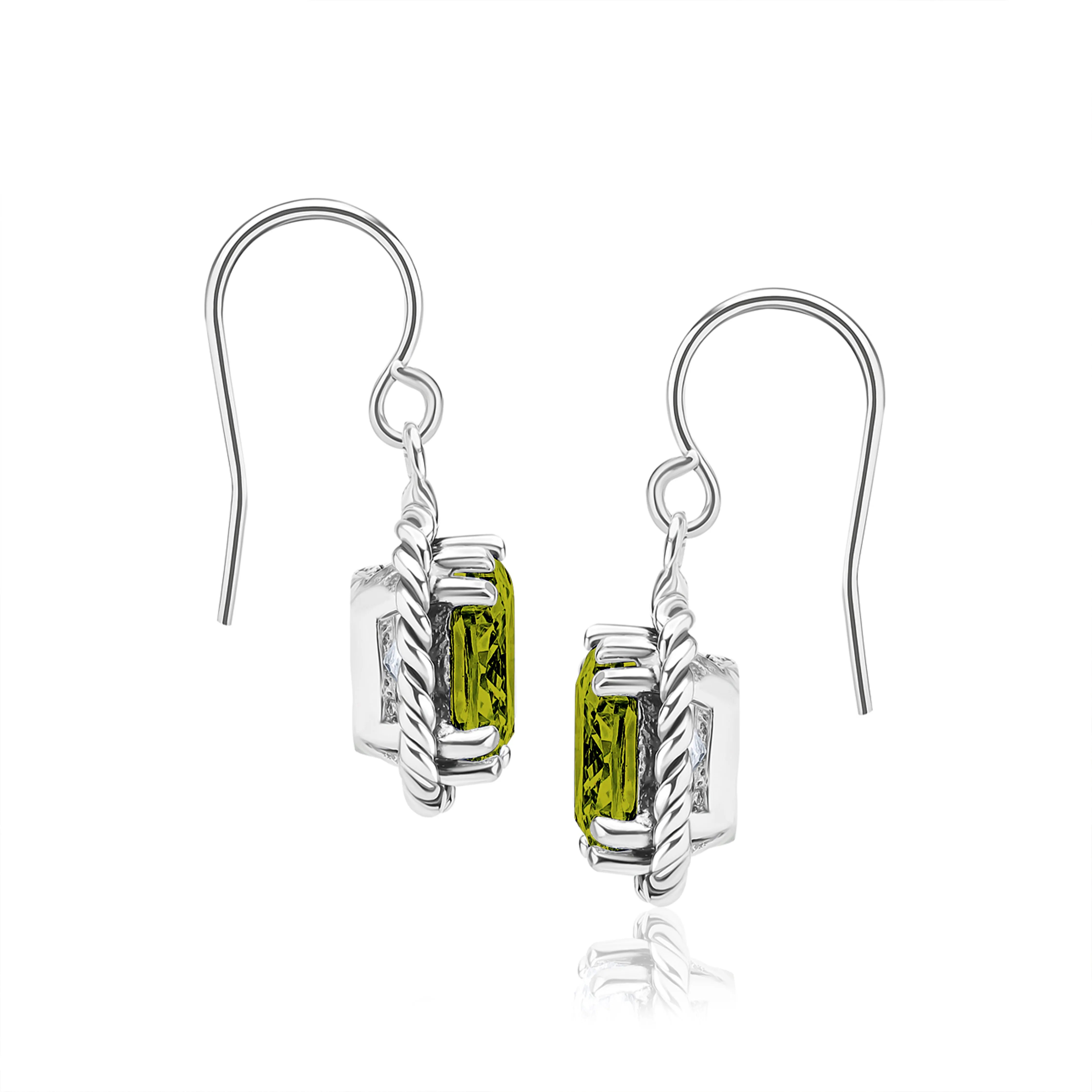 Sterling Silver Peridot CZ Rope Dangle Earrings