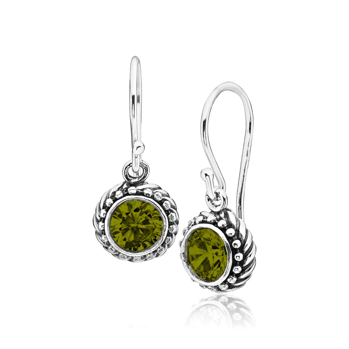 Sterling Silver Peridot CZ Rope Earrings