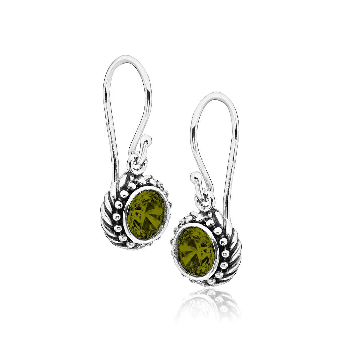 Sterling Silver Peridot CZ Rope Earrings