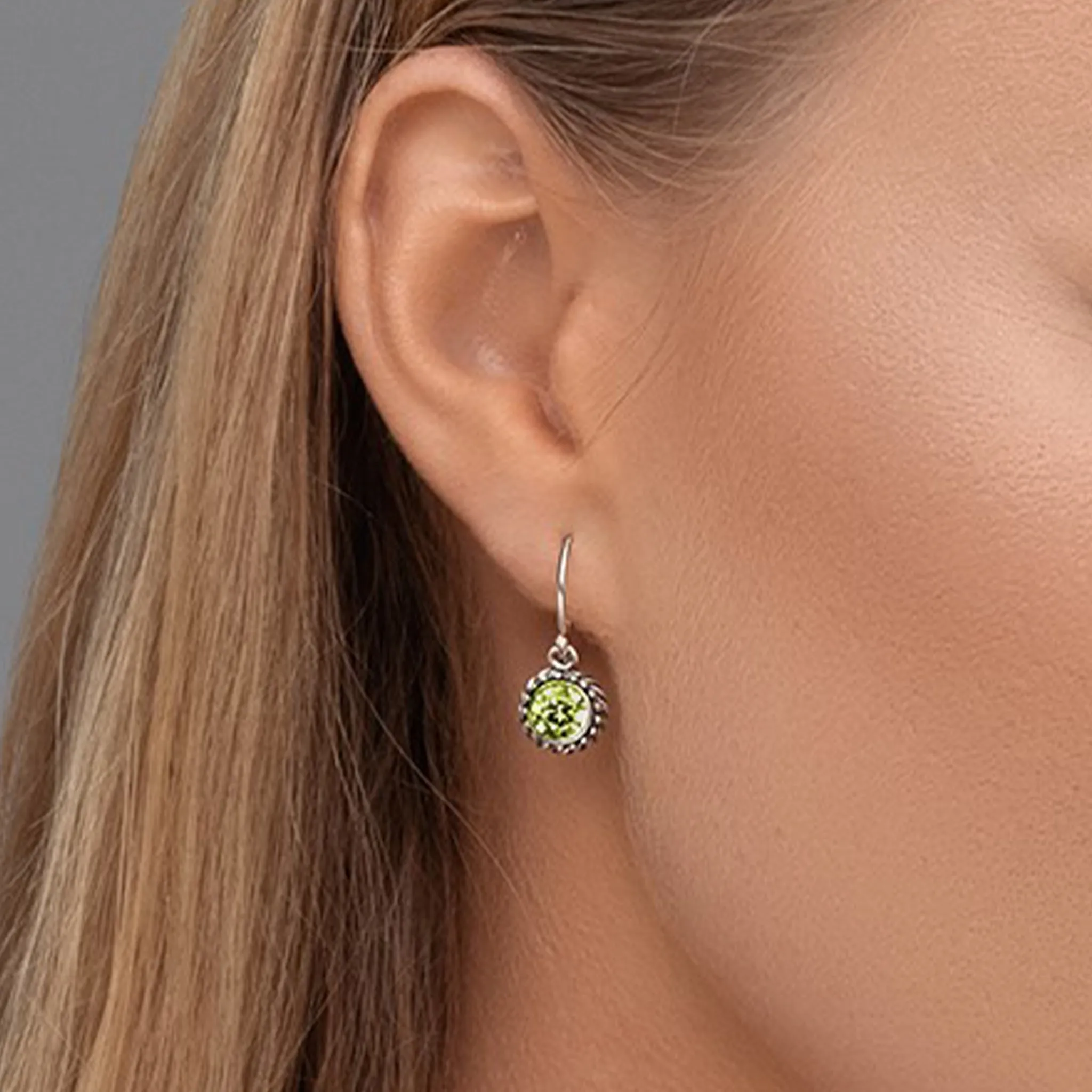 Sterling Silver Peridot CZ Rope Earrings