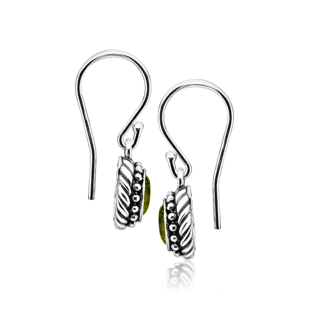 Sterling Silver Peridot CZ Rope Earrings