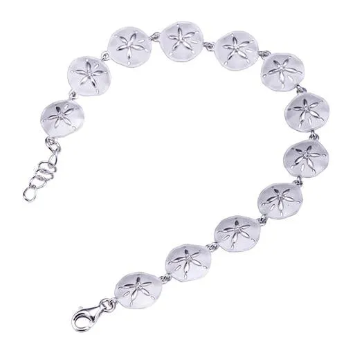 Sterling Silver Sand Dollar with CZ Bracelet Sandblast Finished