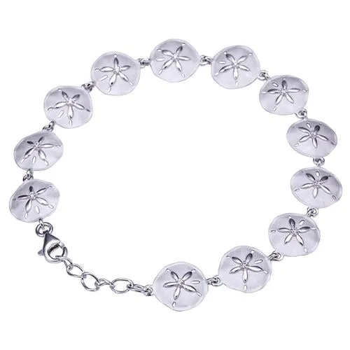 Sterling Silver Sand Dollar with CZ Bracelet Sandblast Finished
