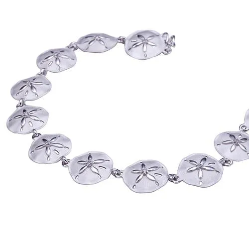Sterling Silver Sand Dollar with CZ Bracelet Sandblast Finished