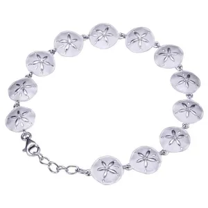 Sterling Silver Sand Dollar with CZ Bracelet Sandblast Finished