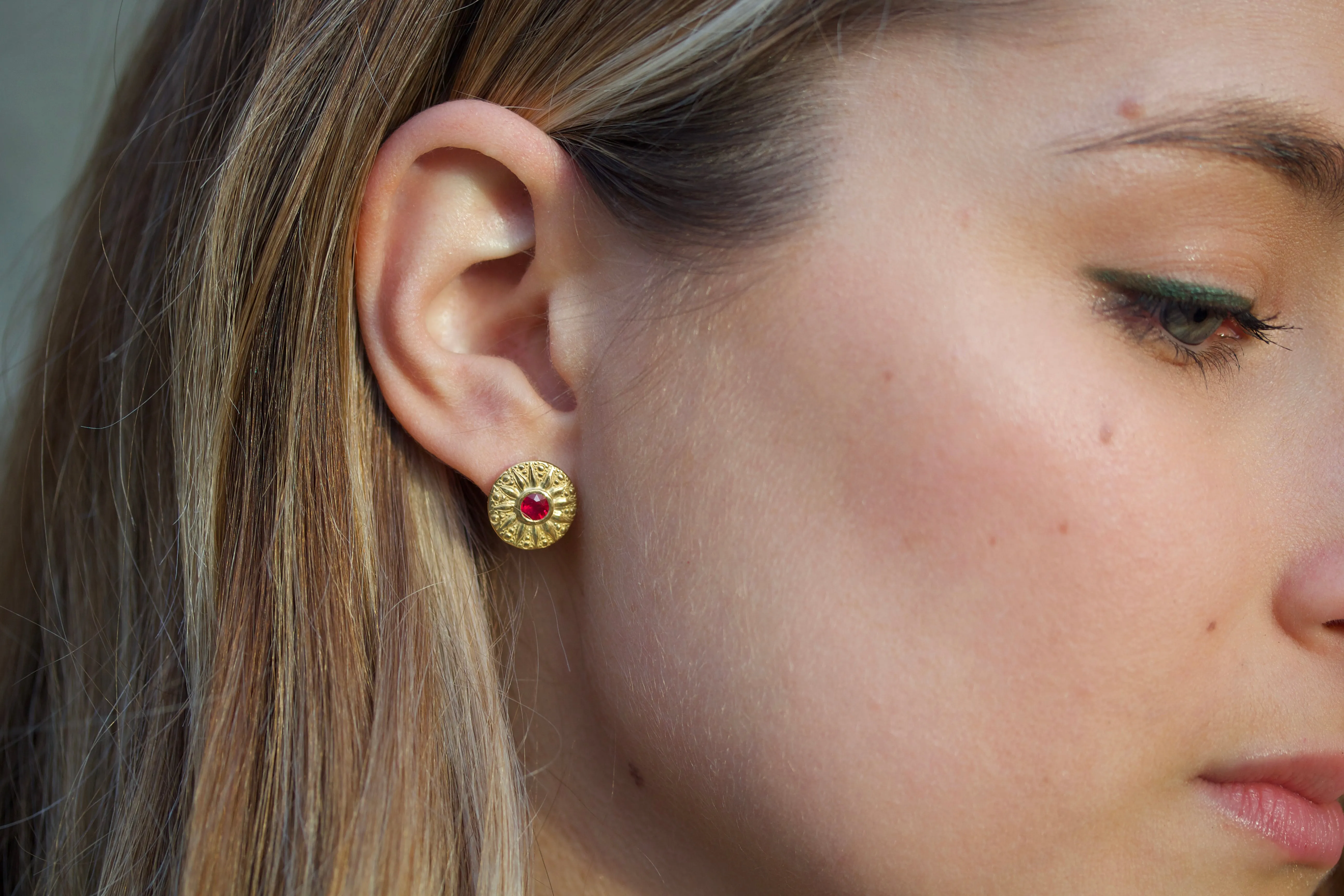 Sunburst Earrings in 22K Gold with Rubies