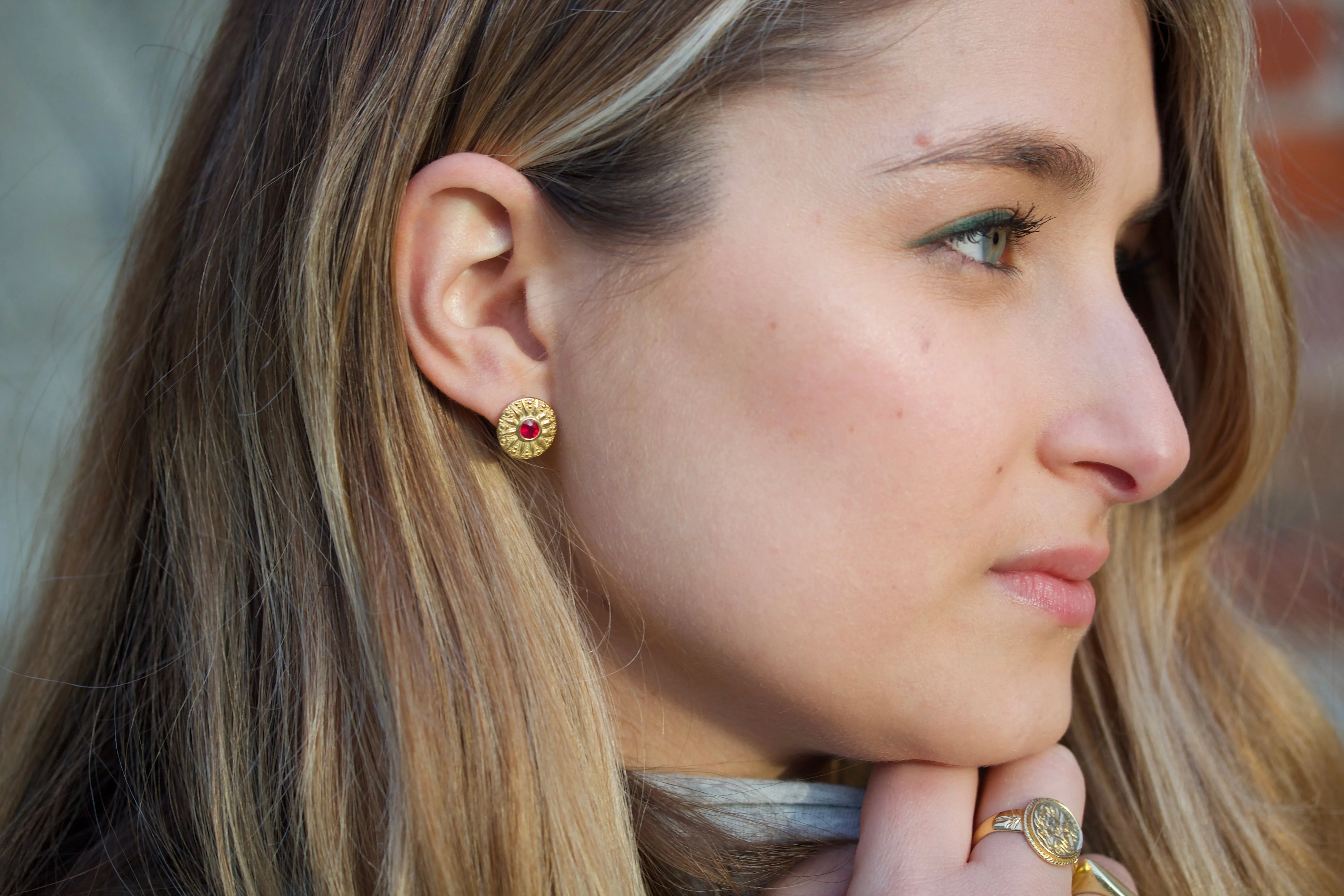 Sunburst Earrings in 22K Gold with Rubies