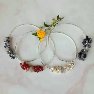Vintage Rhinestone Button Statement Wire Choker in 4 Colors - Unique Crystal Bridal Necklace - Beaded Gift for Her